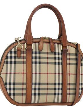 BURBERRY Nova Check Hand Bag PVC 2way Beige Gold Auth
